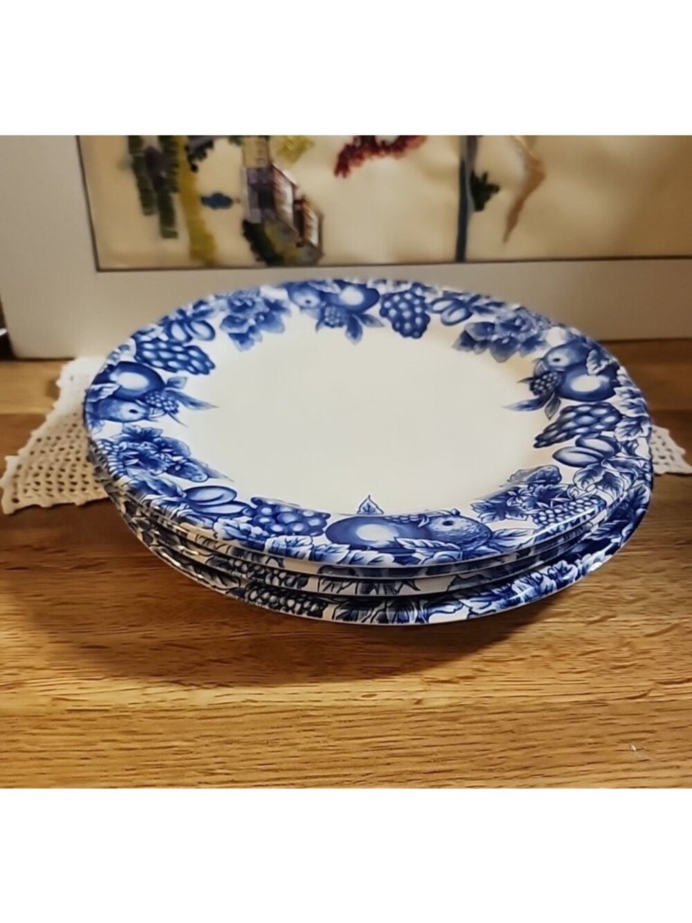 Libbey Tableware Eden Fruit & Berries Blue 9.25" Dinner Plates Rare Print - Picture 6 of 6